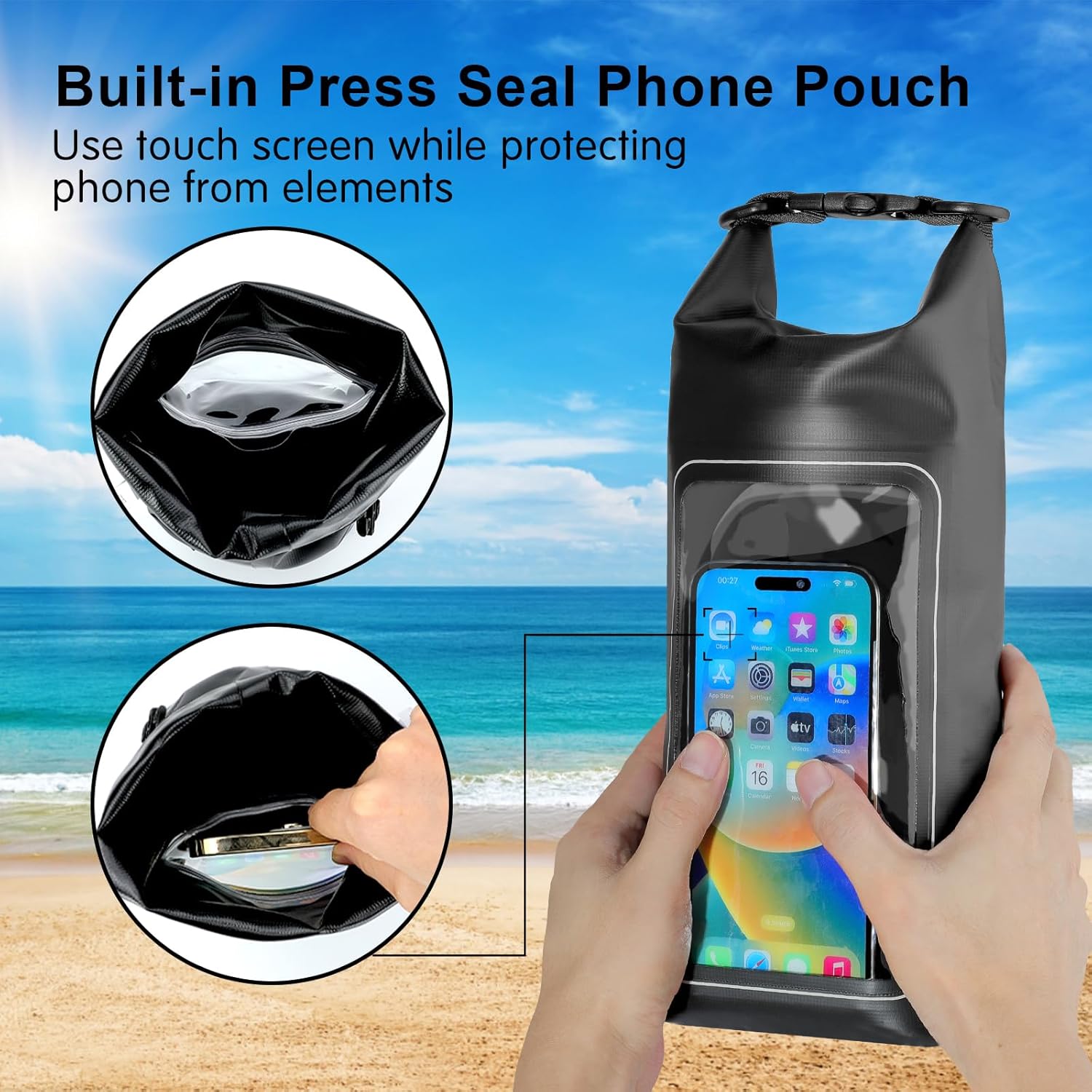 Personalized 2L Waterproof Phone Bag Backpack with Integrated Clear Phone Pouch | OFBag07