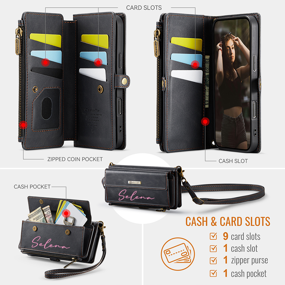 Personalised Monogram Card Holder Zipper Wallet Crossbody Phone Case for iPhone & Samsung | OFCase153