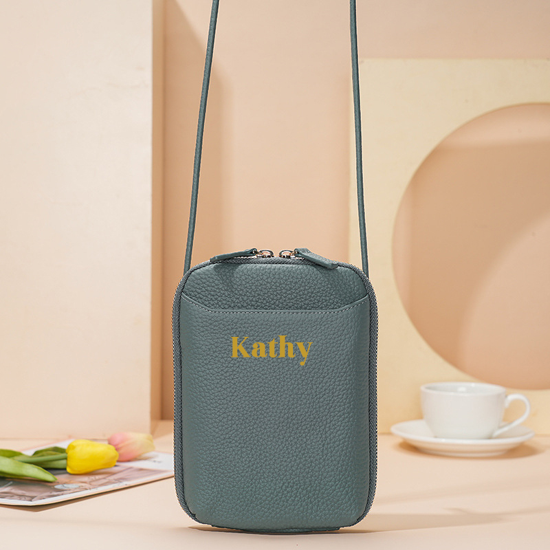 Personalized Adjustable Strap Zip Card Slot Leather Phone Bags | OFBag01