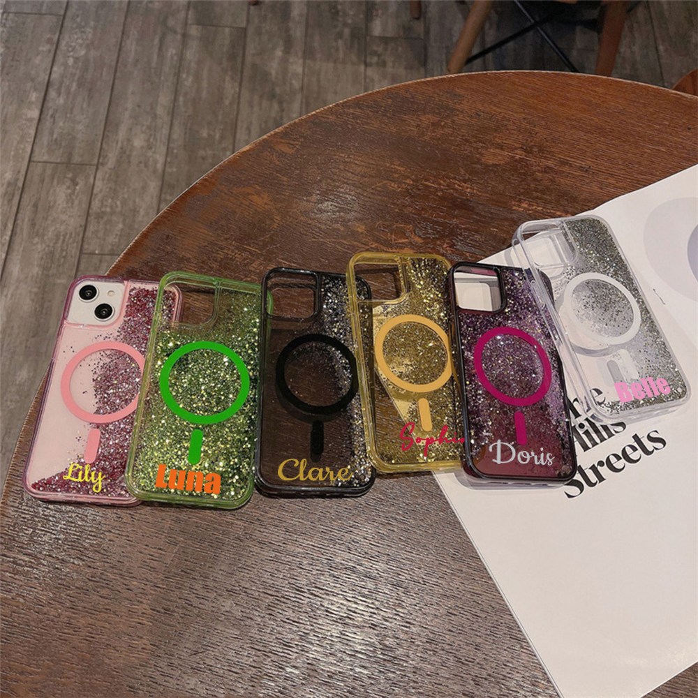 Personalized Magnetic Liquid Quicksand Glitter Bling iPhone Case | OFCase148