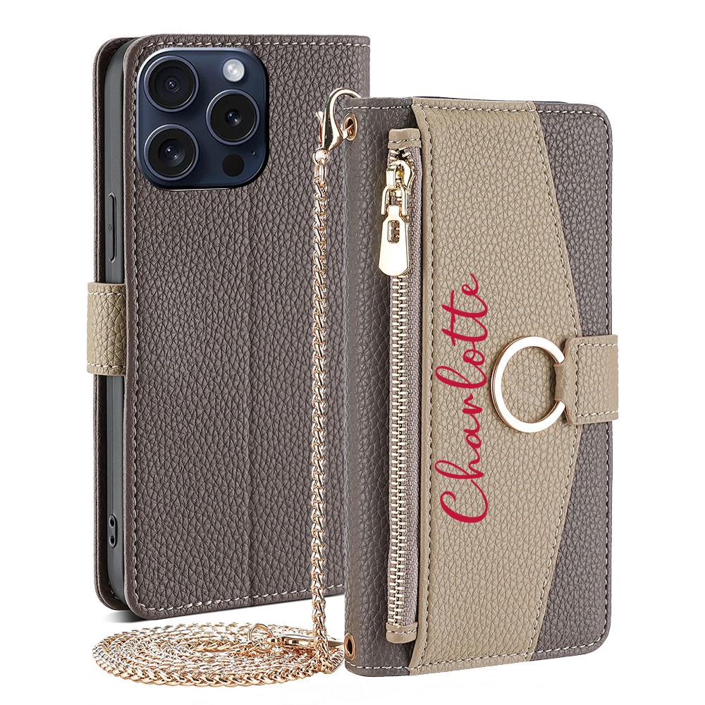 Personalised Monogram Wallet Phone Case with Crossbody Strap | OFCase142