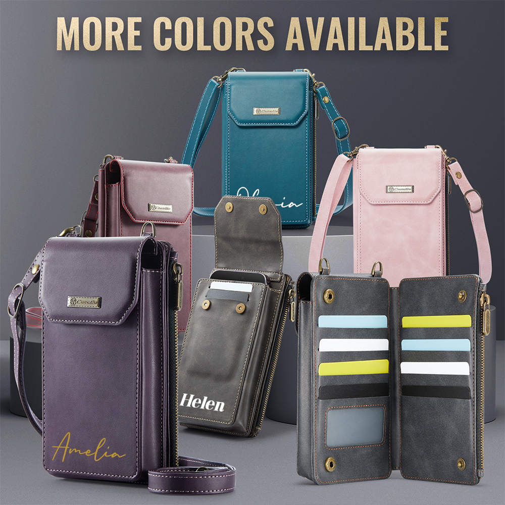 Personalized Name Crossbody Zip Card Slot Leather Phone Bags | OFBag05