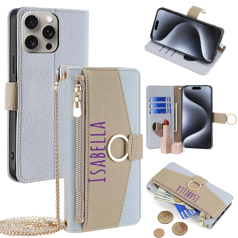 Personalised Monogram Wallet Phone Case with Crossbody Strap | OFCase142