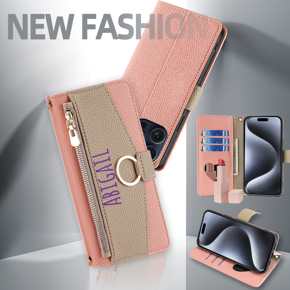 Personalised Monogram Wallet Phone Case with Crossbody Strap | OFCase142