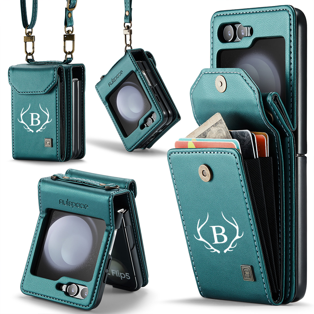 Personalized Monogram Crossbody Samsung Z Flip Phone Case with Card Holder | OFCase149