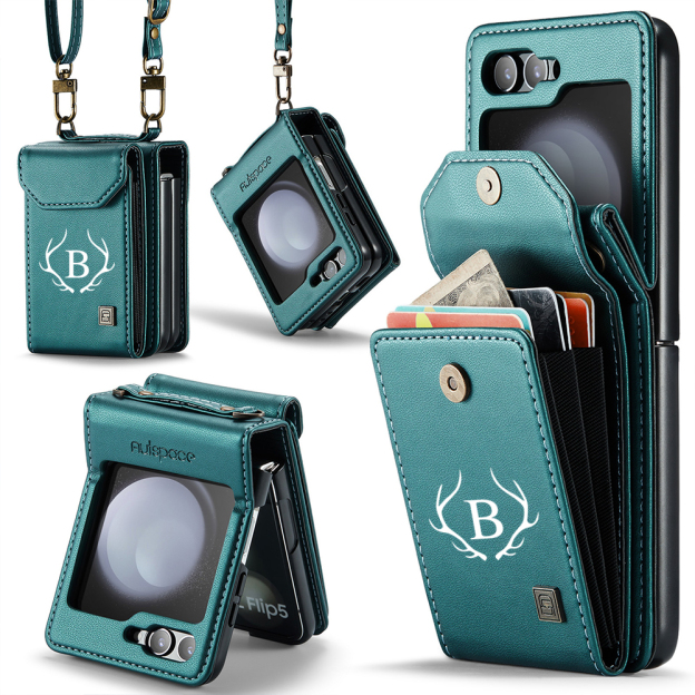 Personalized Monogram Crossbody Samsung Z Flip Phone Case with Card Holder | OFCase149