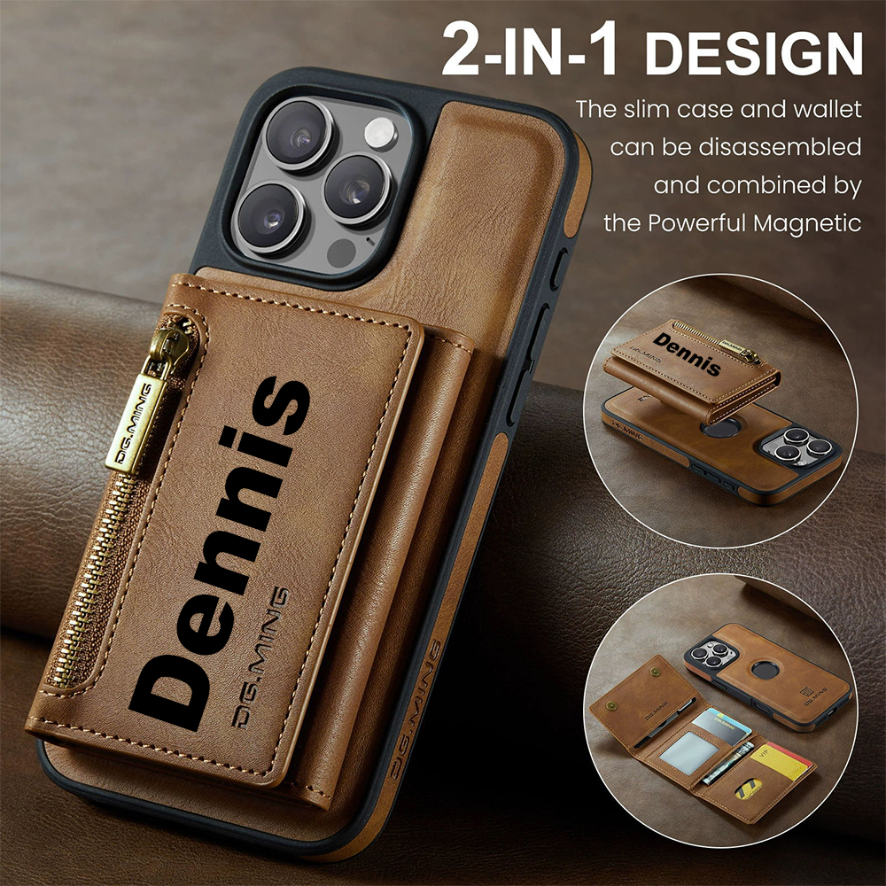 Personalized Leather 2-in-1 Detachable Magnetic Wallet Phone Case | OFCase147