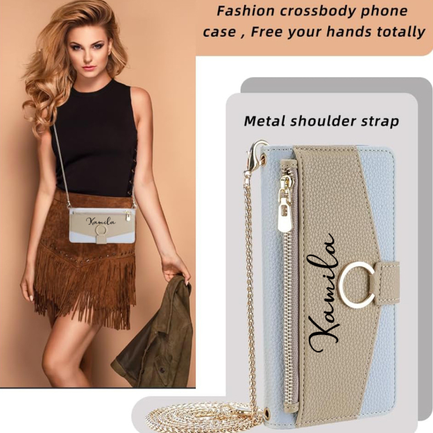 Personalised Monogram Wallet Phone Case with Crossbody Strap | OFCase142