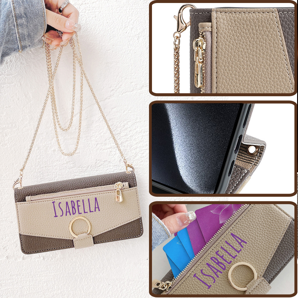 Personalised Monogram Wallet Phone Case with Crossbody Strap | OFCase142