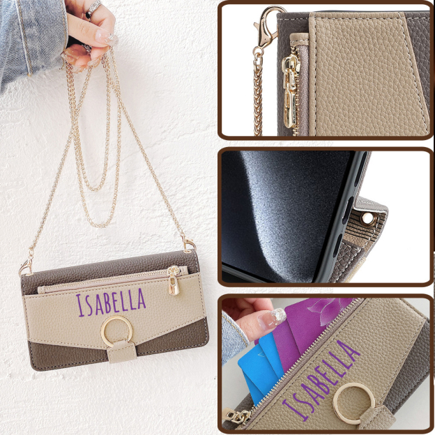 Personalised Monogram Wallet Phone Case with Crossbody Strap | OFCase142