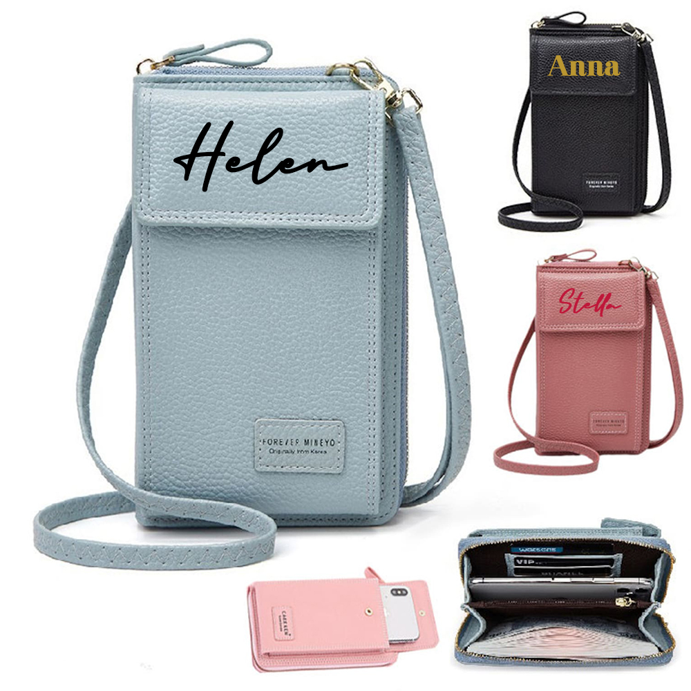 Personalized Crossbody Zip Card Slot Leather Phone Bags | OFBag02