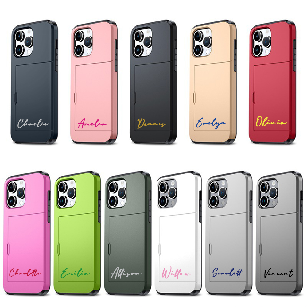 Personalised Monogram Dual Layer Hidden Card Slot Slim Wallet Phone Case | OFCase124