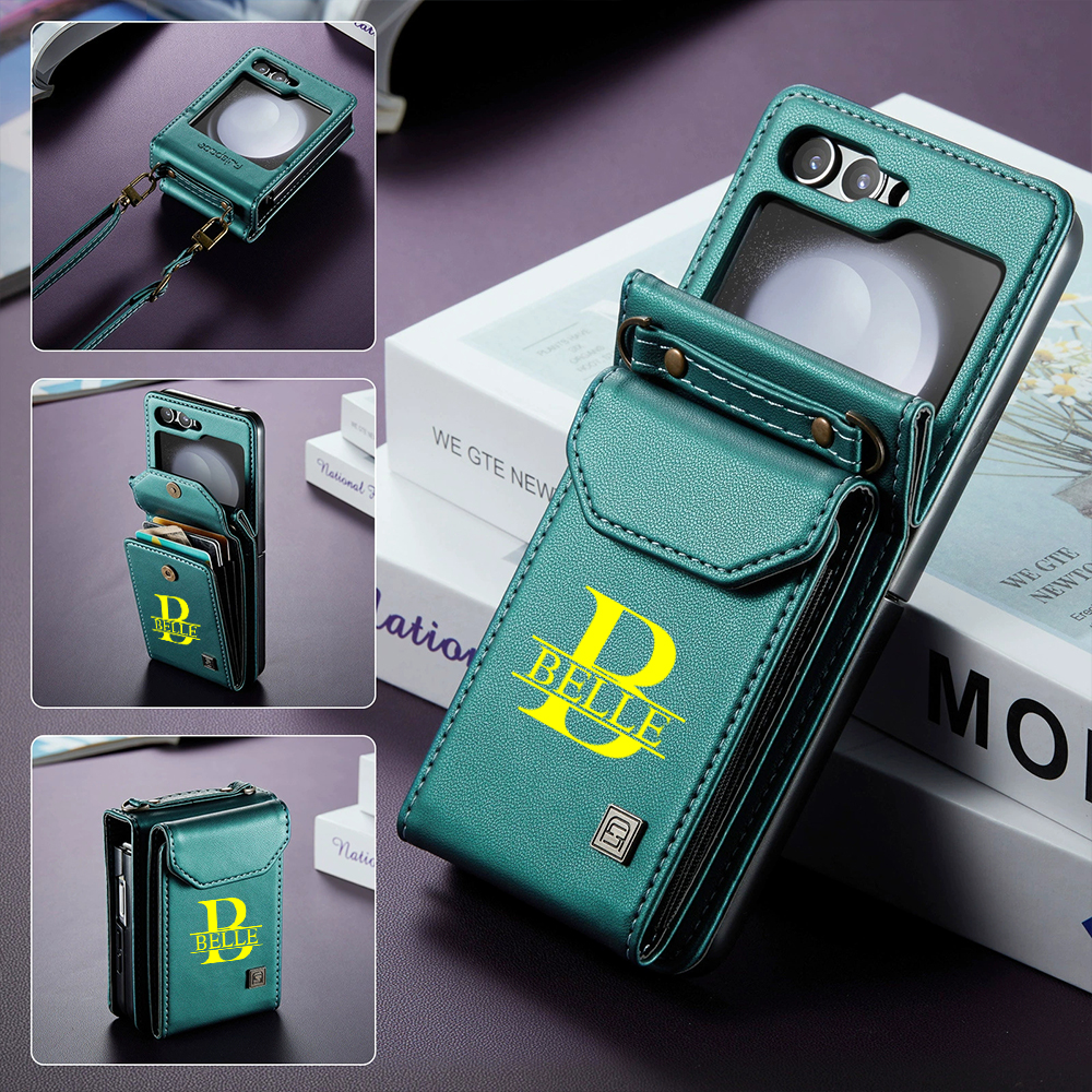 Personalized Monogram Crossbody Samsung Z Flip Phone Case with Card Holder | OFCase149