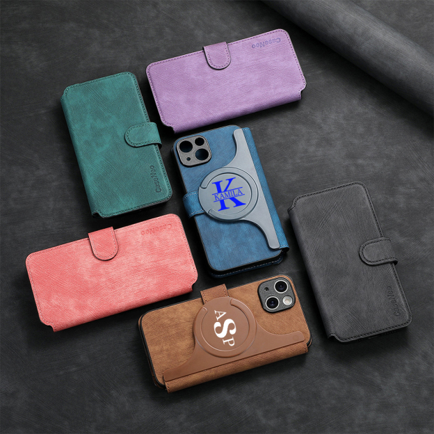 Personalised Monogram Detachable Magnetic Wallet Phone Case | OFCase136