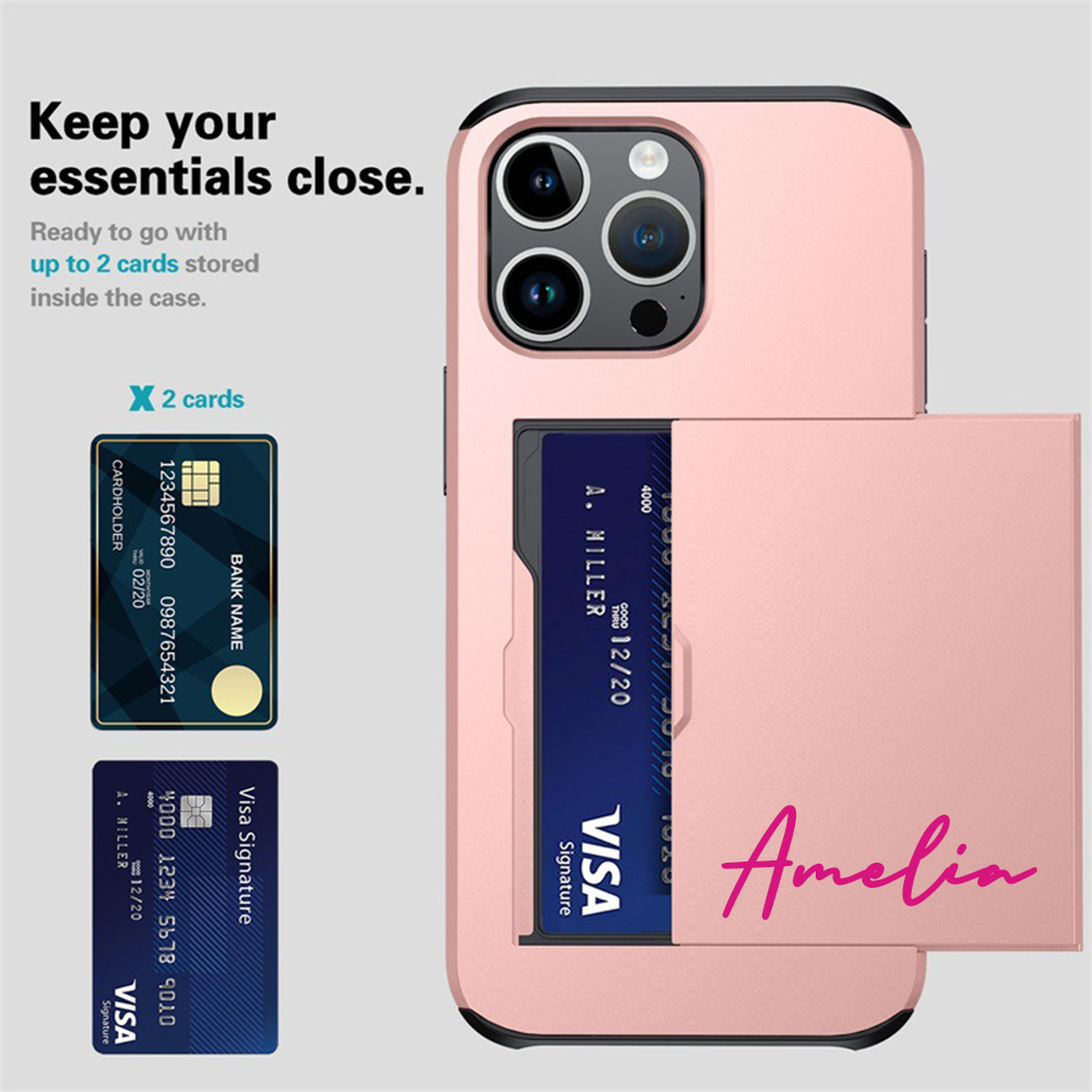 Personalised Monogram Dual Layer Hidden Card Slot Slim Wallet Phone Case | OFCase124