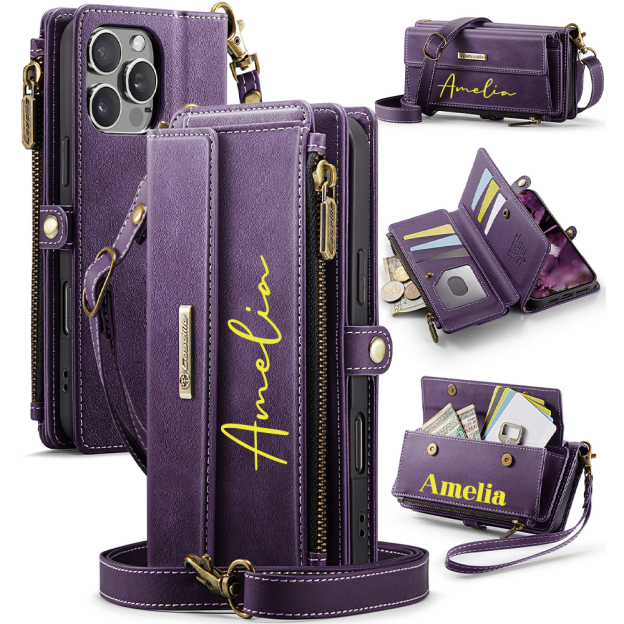 Personalised Monogram Card Holder Zipper Wallet Crossbody Phone Case for iPhone & Samsung | OFCase153