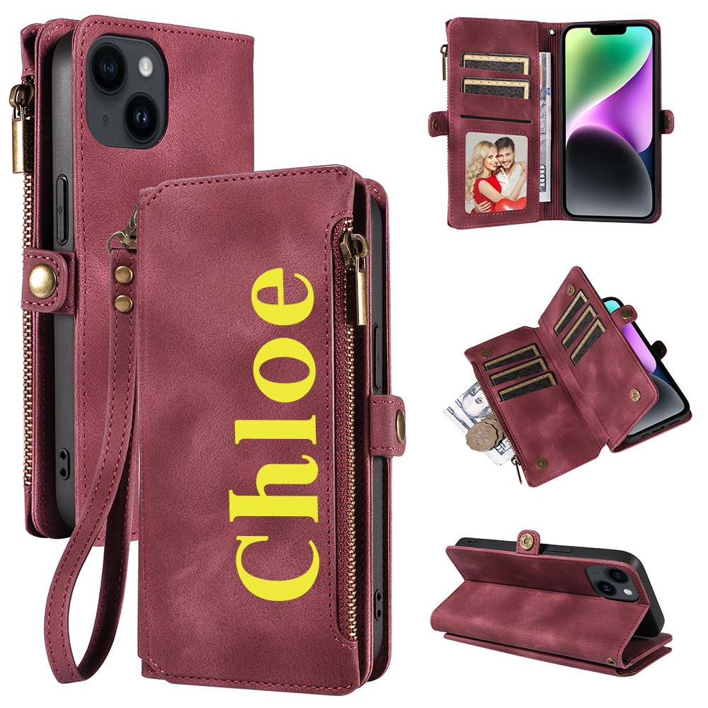 Personalised Monogram Card Holder Zipper Wallet Phone Case | OFCase116