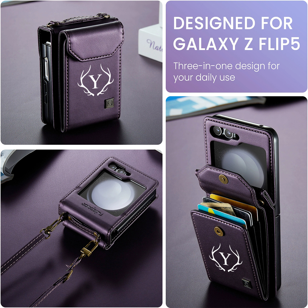 Personalized Monogram Crossbody Samsung Z Flip Phone Case with Card Holder | OFCase149