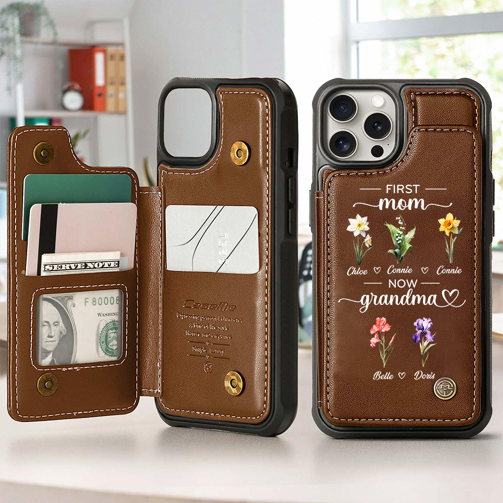Personalized First Mom Now Grandma Leather Wallet Phone Case for iPhone & Samsung | OFCase152