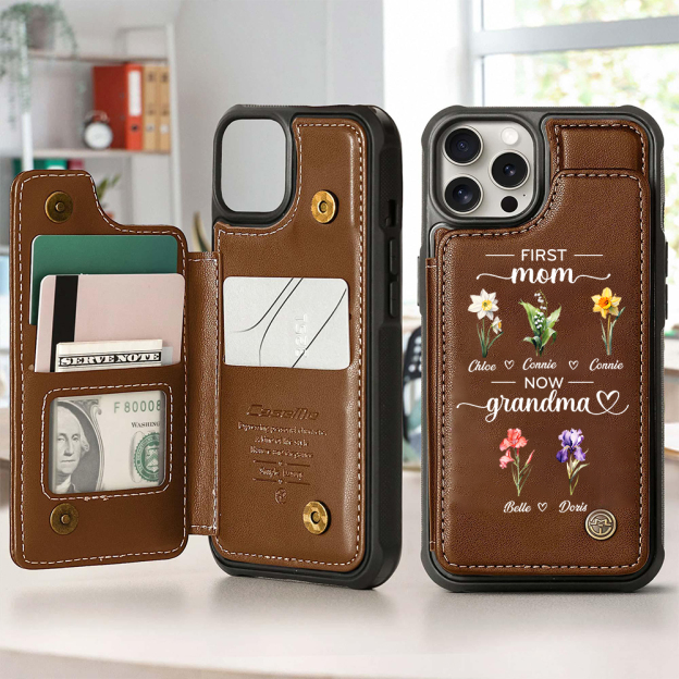 Personalized First Mom Now Grandma Leather Wallet Phone Case for iPhone & Samsung | OFCase152