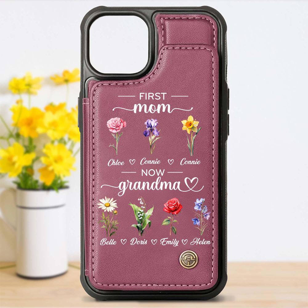 Personalized First Mom Now Grandma Leather Wallet Phone Case for iPhone & Samsung | OFCase152