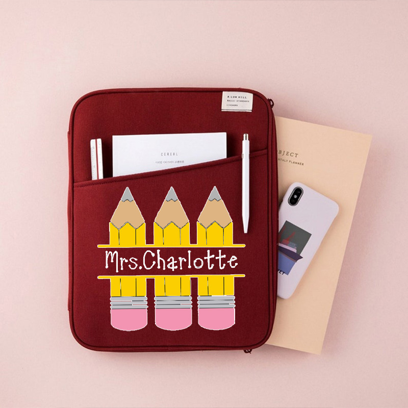 Personalized Name Pencil Teacher Laptop Case Bag | OFBag06