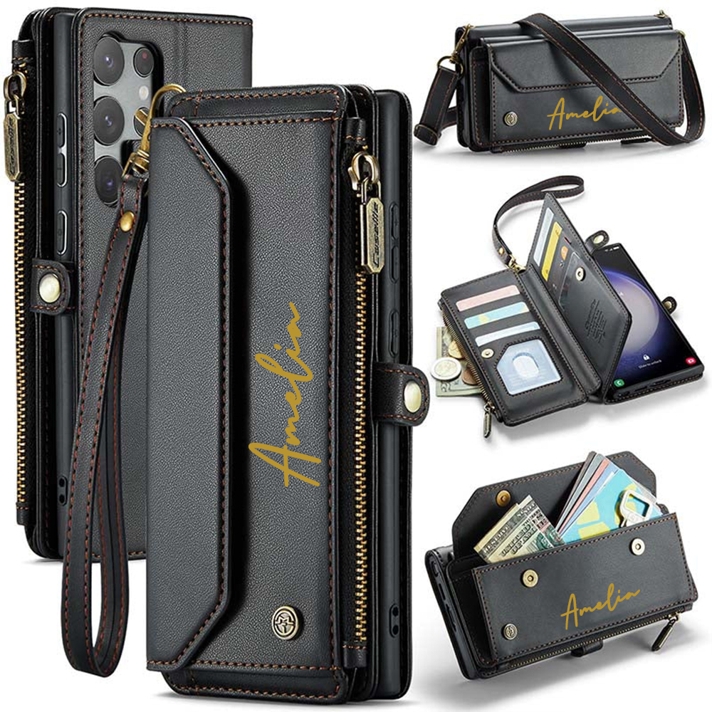 Personalised Monogram Card Holder Zipper Wallet Crossbody Phone Case | OFCase114