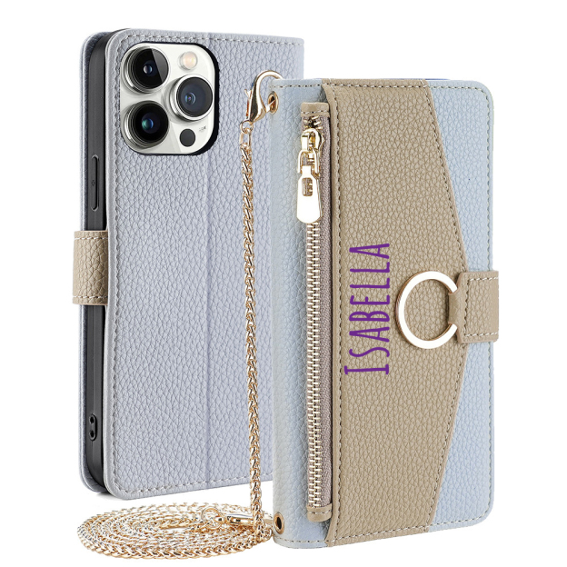 Personalised Monogram Wallet Phone Case with Crossbody Strap | OFCase142