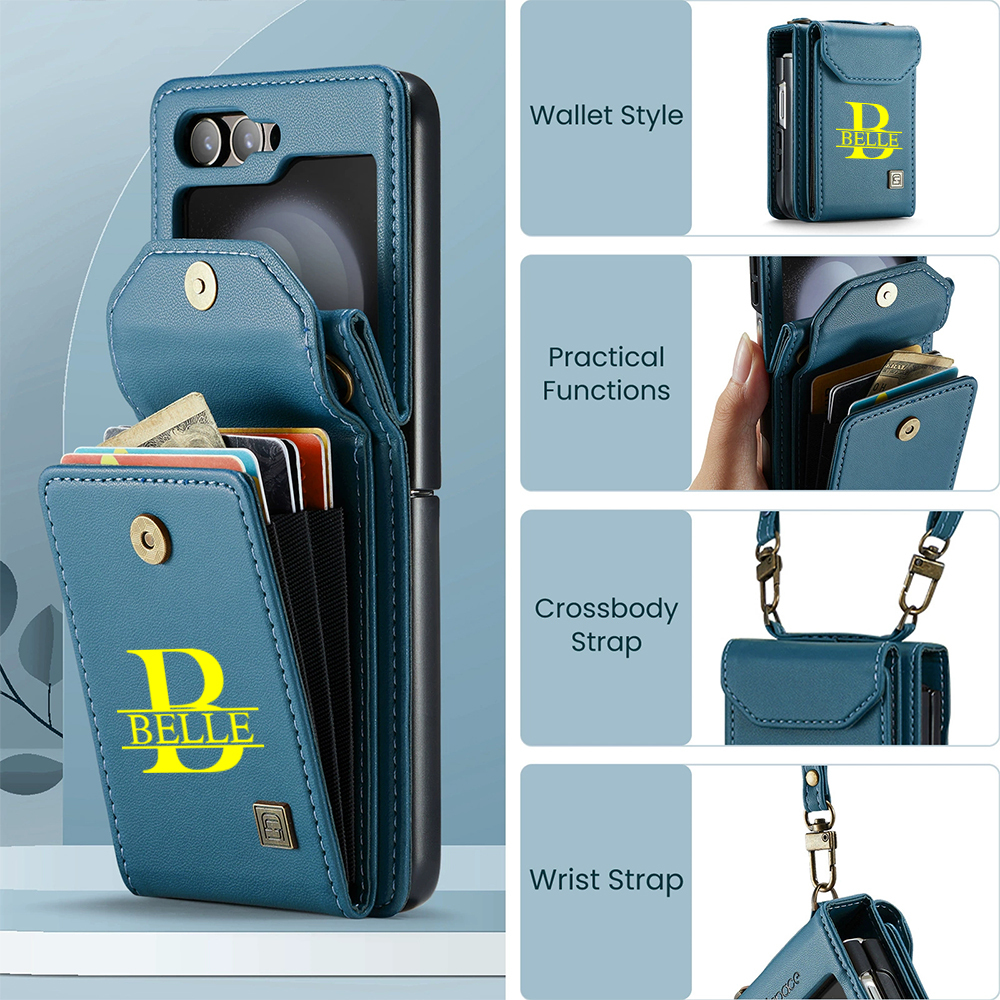 Personalized Monogram Crossbody Samsung Z Flip Phone Case with Card Holder | OFCase149