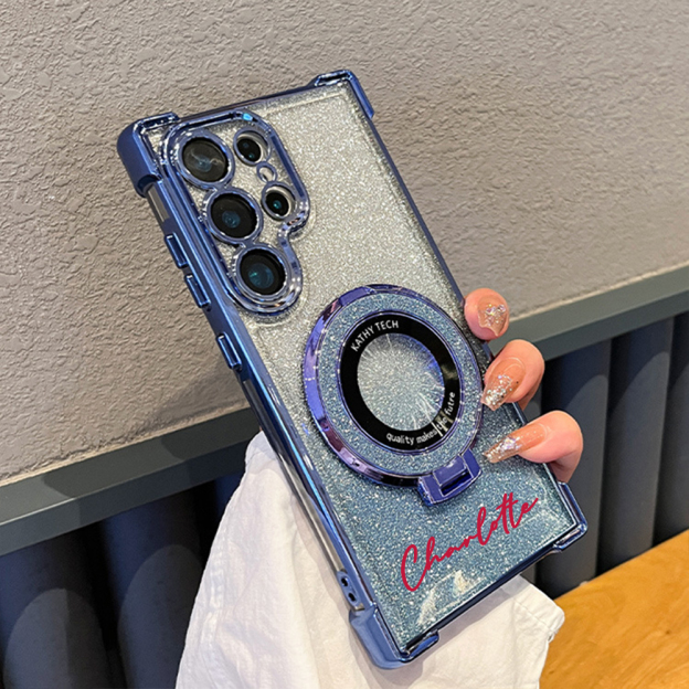 Personalized Magnetic Glitter Bling Phone Case with Stand Holder for iPhone & Samsung | OFCase150