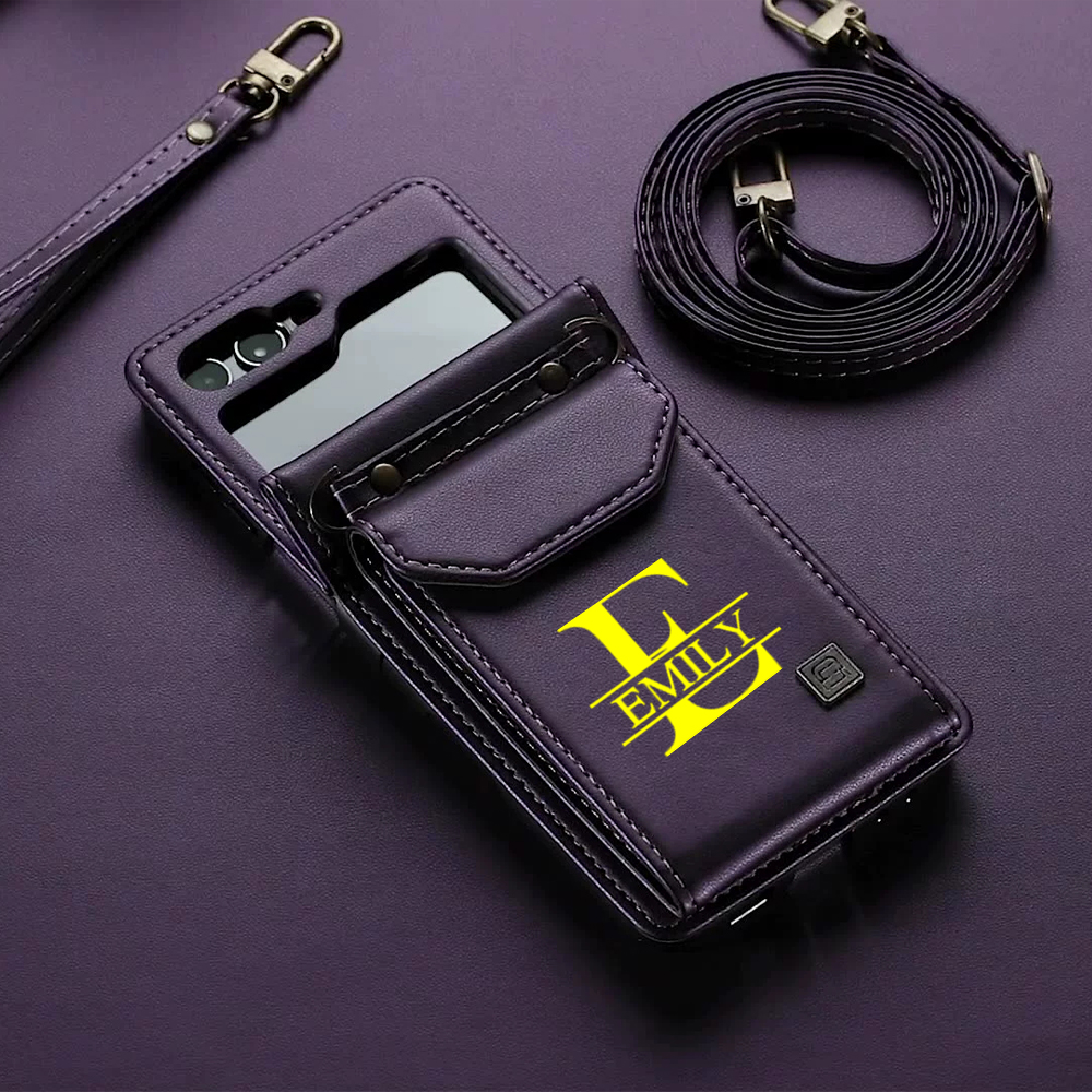 Personalized Monogram Crossbody Samsung Z Flip Phone Case with Card Holder | OFCase149