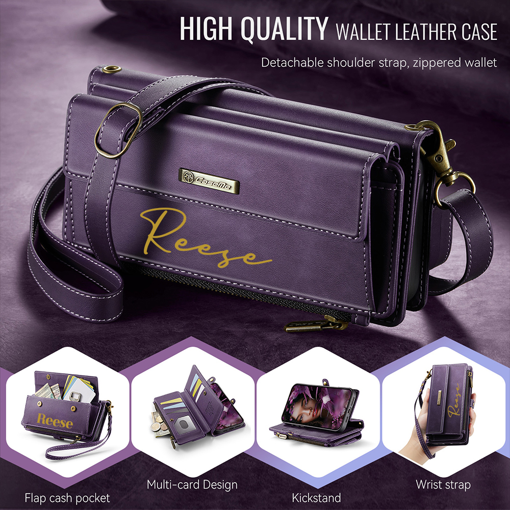 Personalised Monogram Card Holder Zipper Wallet Crossbody Phone Case for iPhone & Samsung | OFCase153