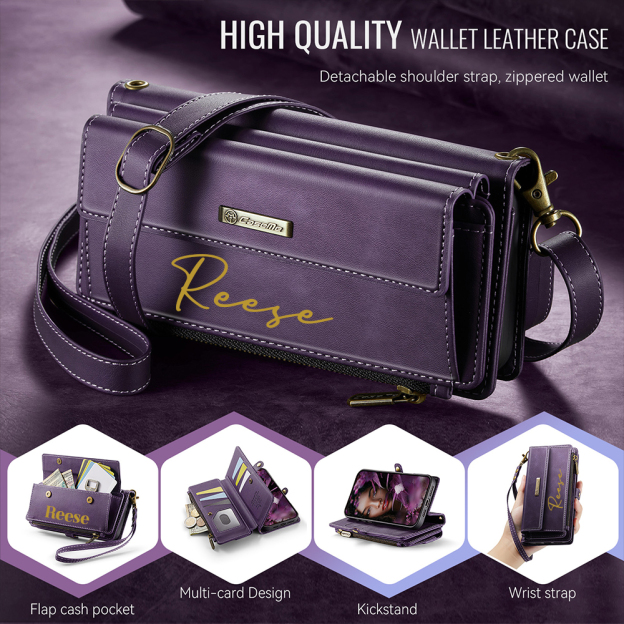 Personalised Monogram Card Holder Zipper Wallet Crossbody Phone Case for iPhone & Samsung | OFCase153