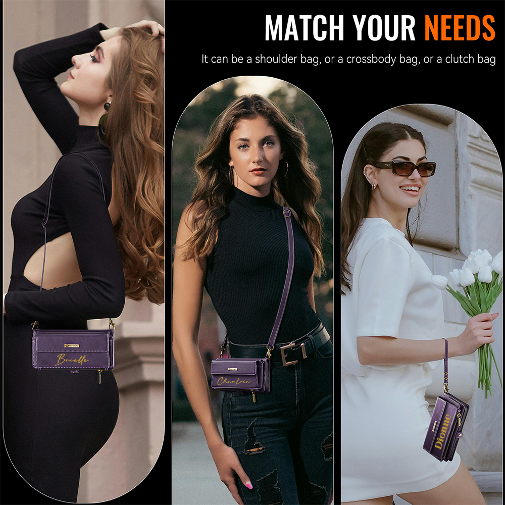 Personalised Monogram Card Holder Zipper Wallet Crossbody Phone Case for iPhone & Samsung | OFCase153