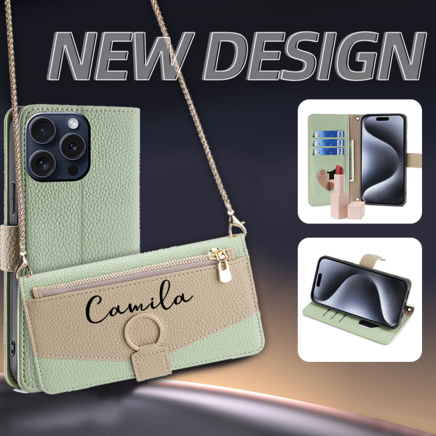 Personalised Monogram Wallet Phone Case with Crossbody Strap | OFCase142