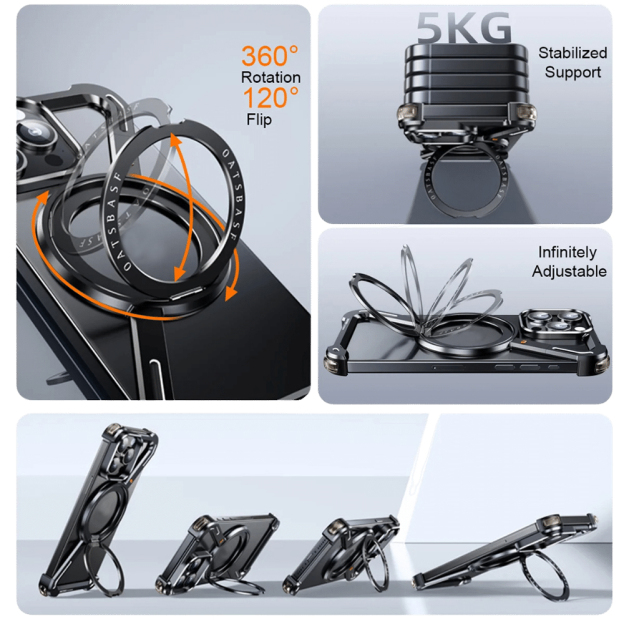 360° Rotation Kickstand MagSafe Aluminum Metal Frameless Z Design Bumper Phone Case for iPhone & Samsung Phone | OFCase158