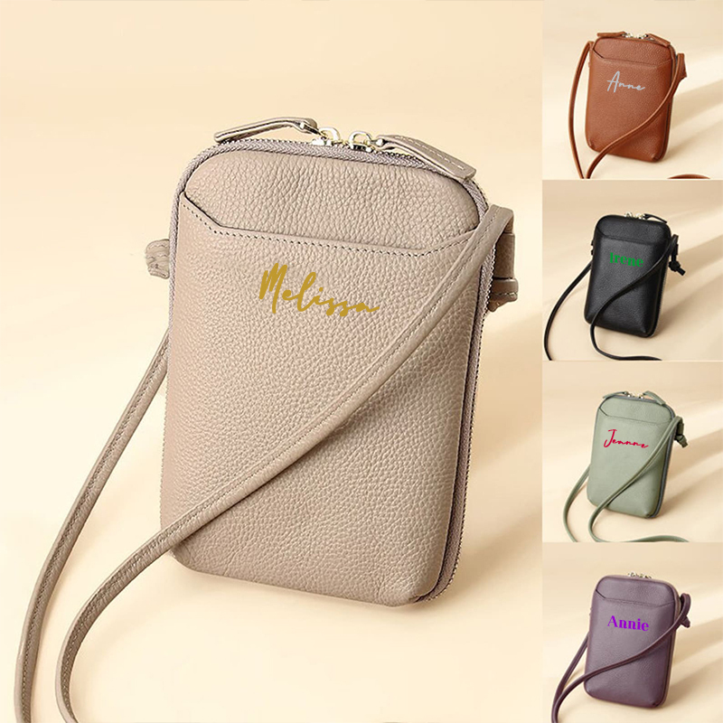 Personalized Adjustable Strap Zip Card Slot Leather Phone Bags | OFBag01