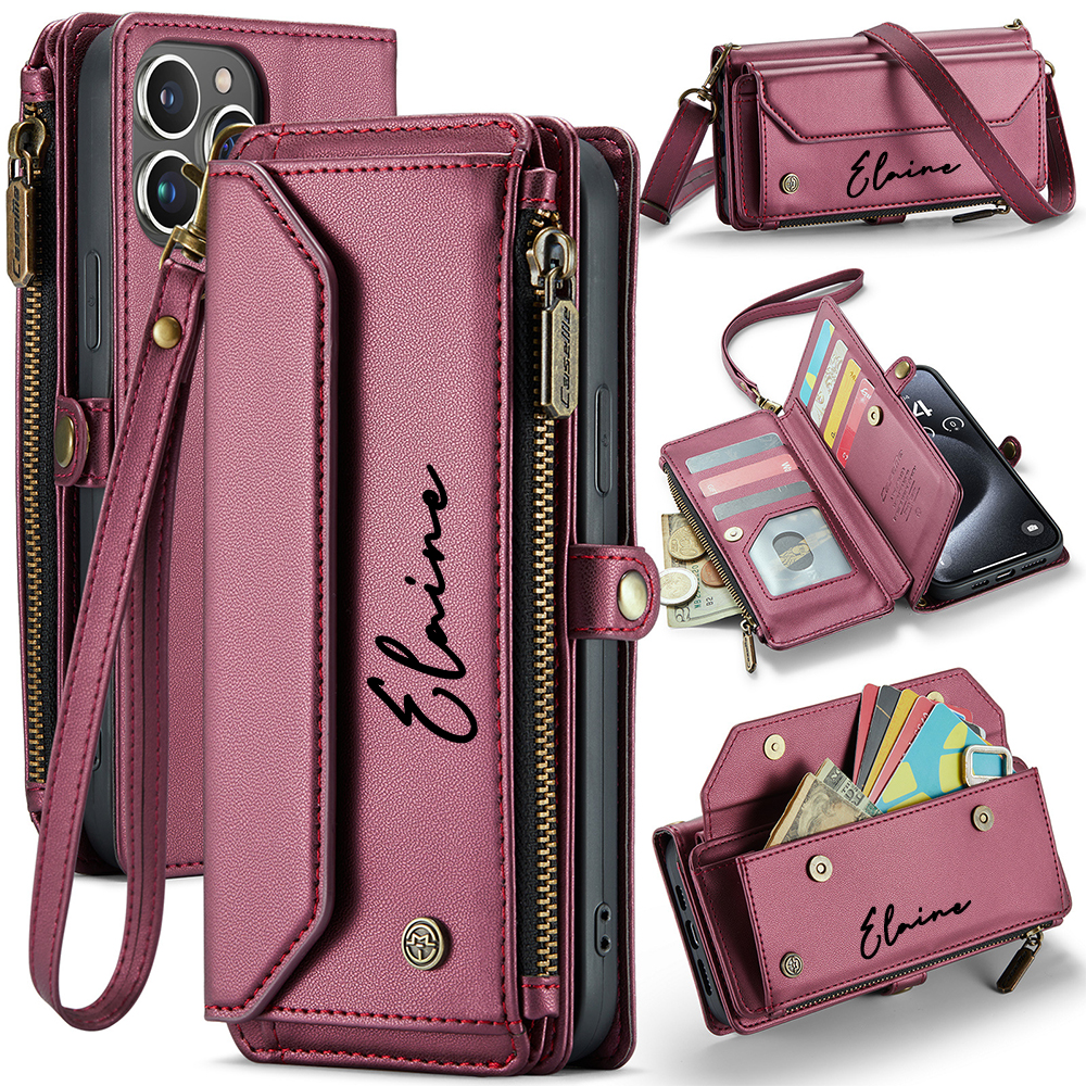 Personalised Monogram Card Holder Zipper Wallet Crossbody Phone Case | OFCase114