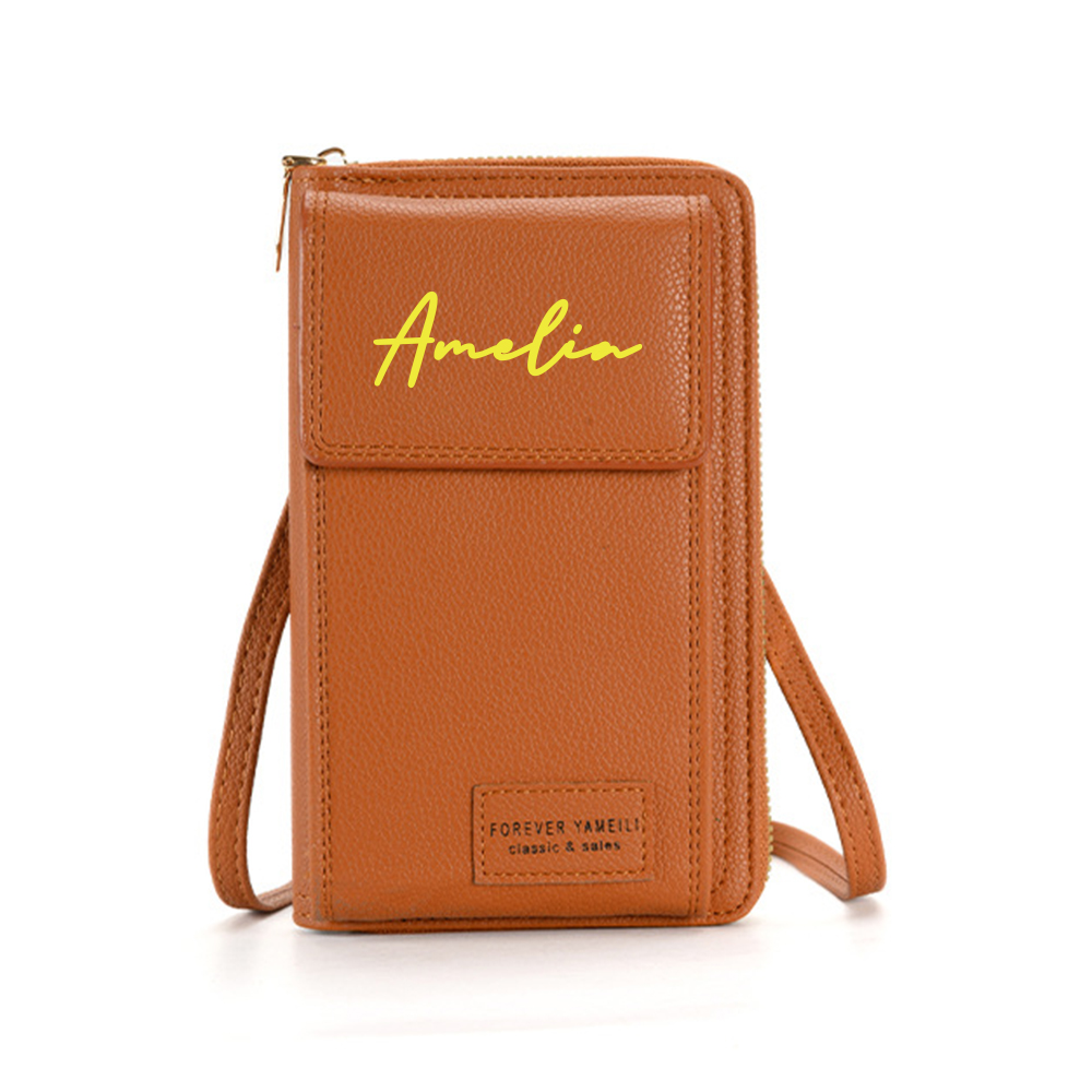 Personalized Crossbody Zip Card Slot Leather Phone Bags | OFBag02