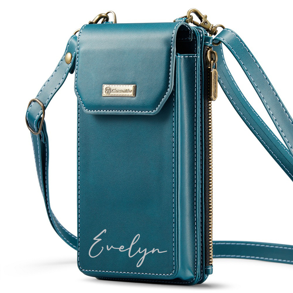 Personalized Name Crossbody Zip Card Slot Leather Phone Bags | OFBag05