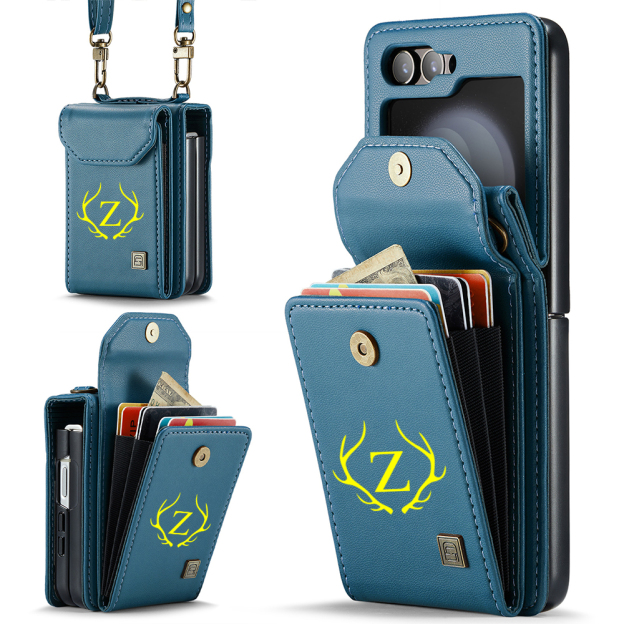 Personalized Monogram Crossbody Samsung Z Flip Phone Case with Card Holder | OFCase149