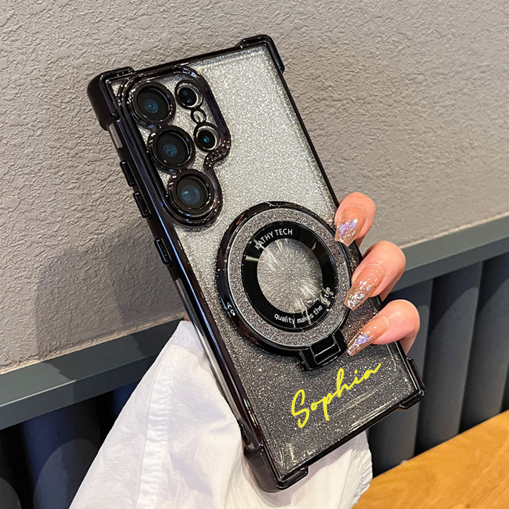 Personalized Magnetic Glitter Bling Phone Case with Stand Holder for iPhone & Samsung | OFCase150