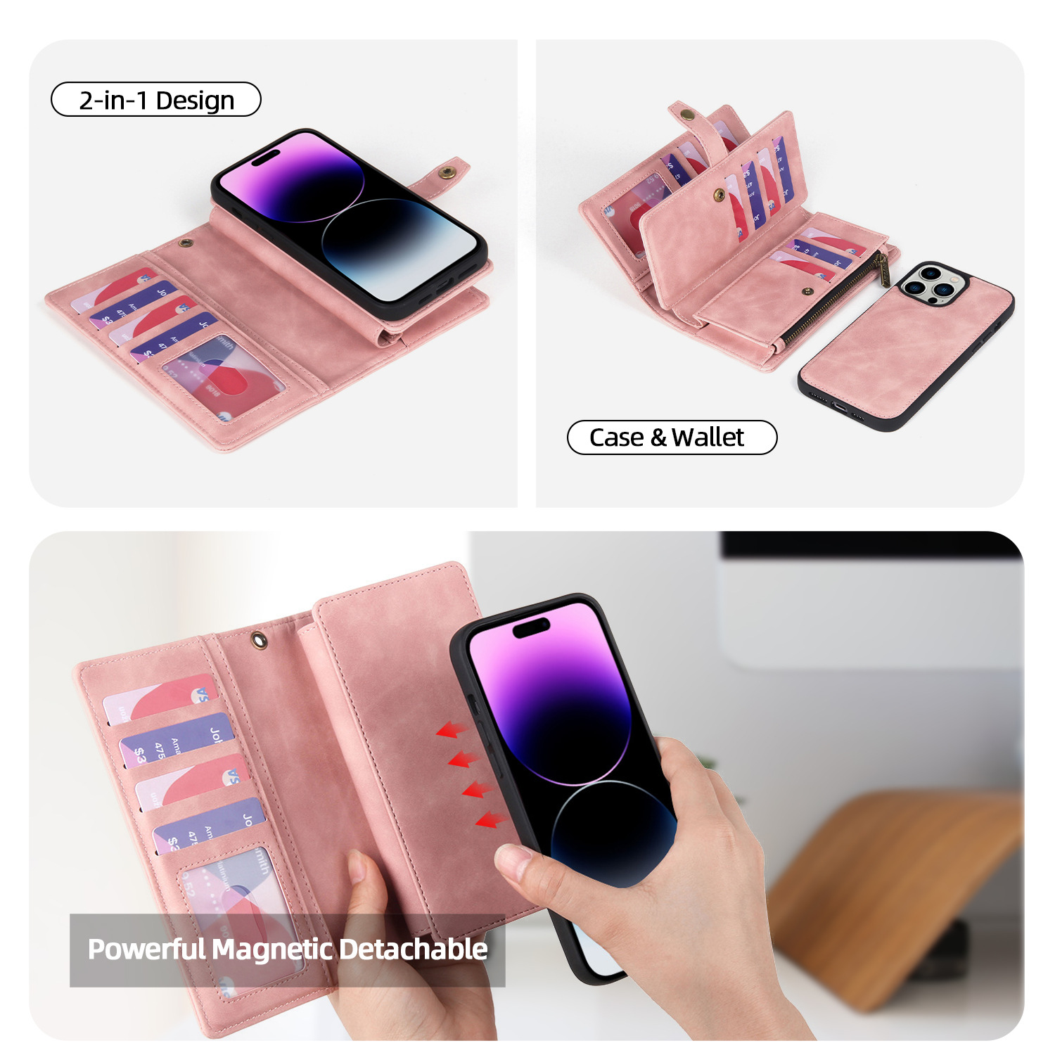 Personalised Monogram Detachable Magnetic Phone Wallet Case | OFCase133