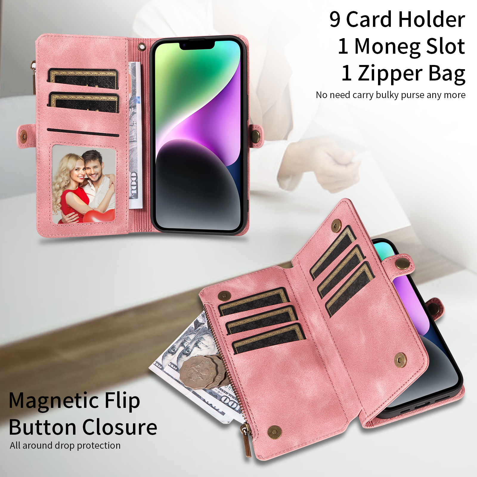 Personalised Monogram Card Holder Zipper Wallet Phone Case | OFCase116