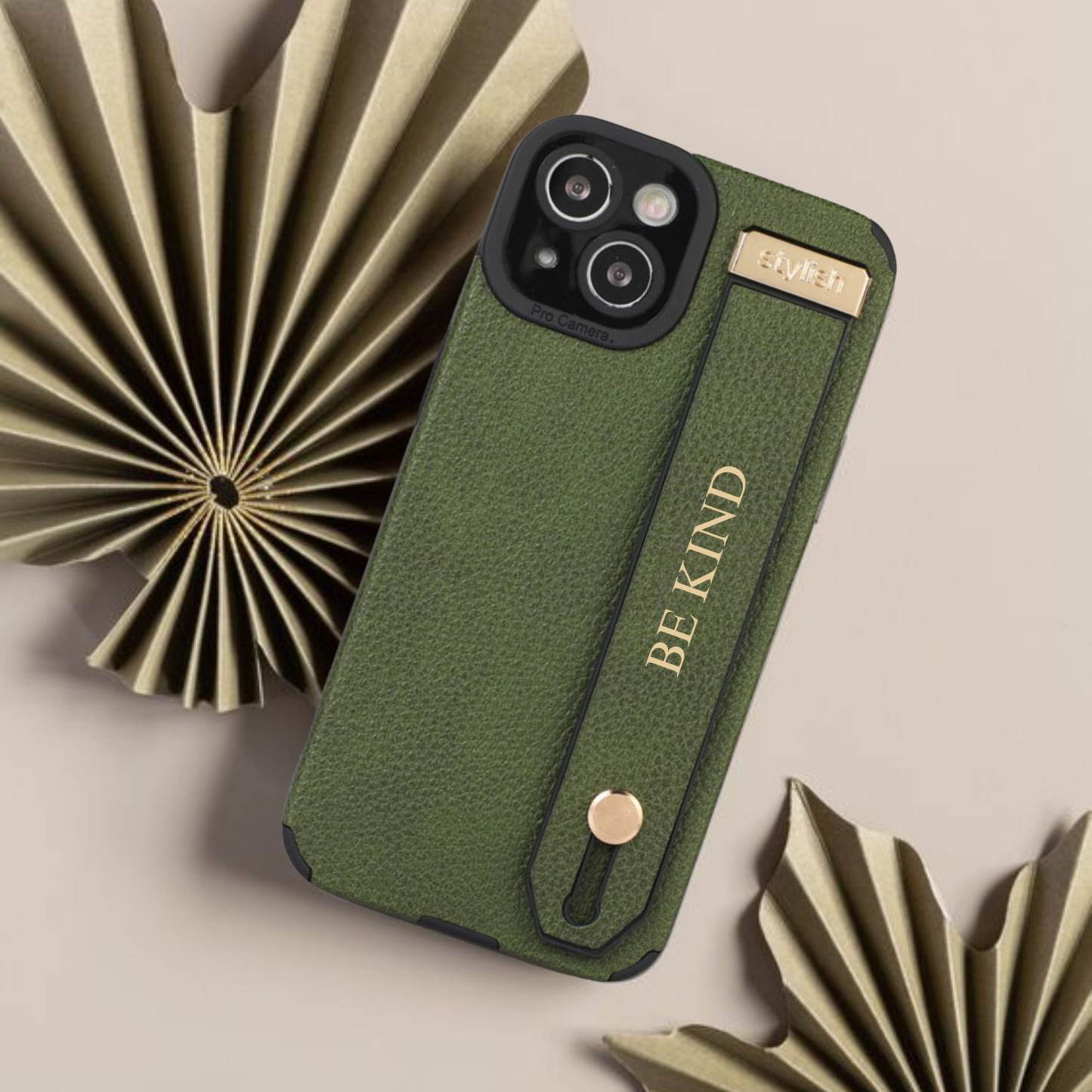 Personalised Monogram Name Leather Phone Case with Hand Strap | OFCase090