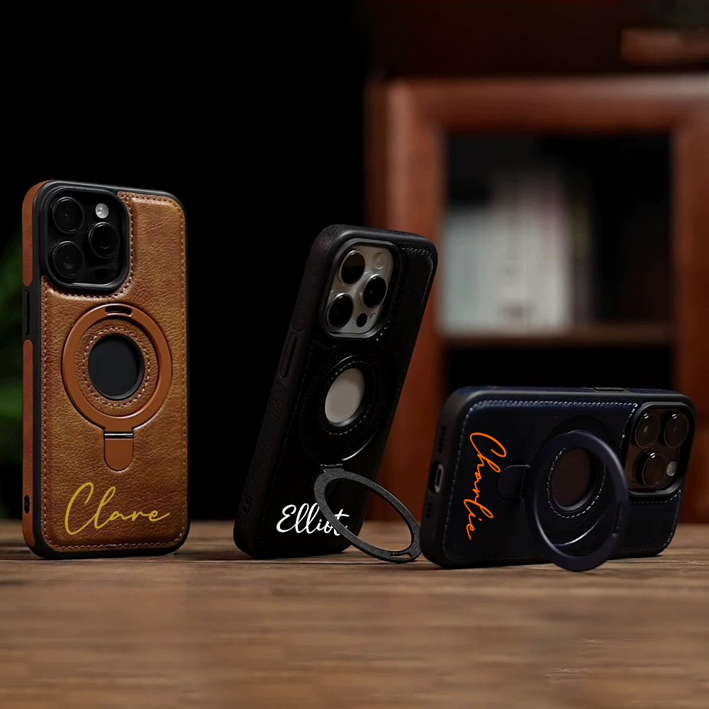 Personalized Leather Monogram Magnetic Phone Case with Magsafe & Kickstand | OFCase145