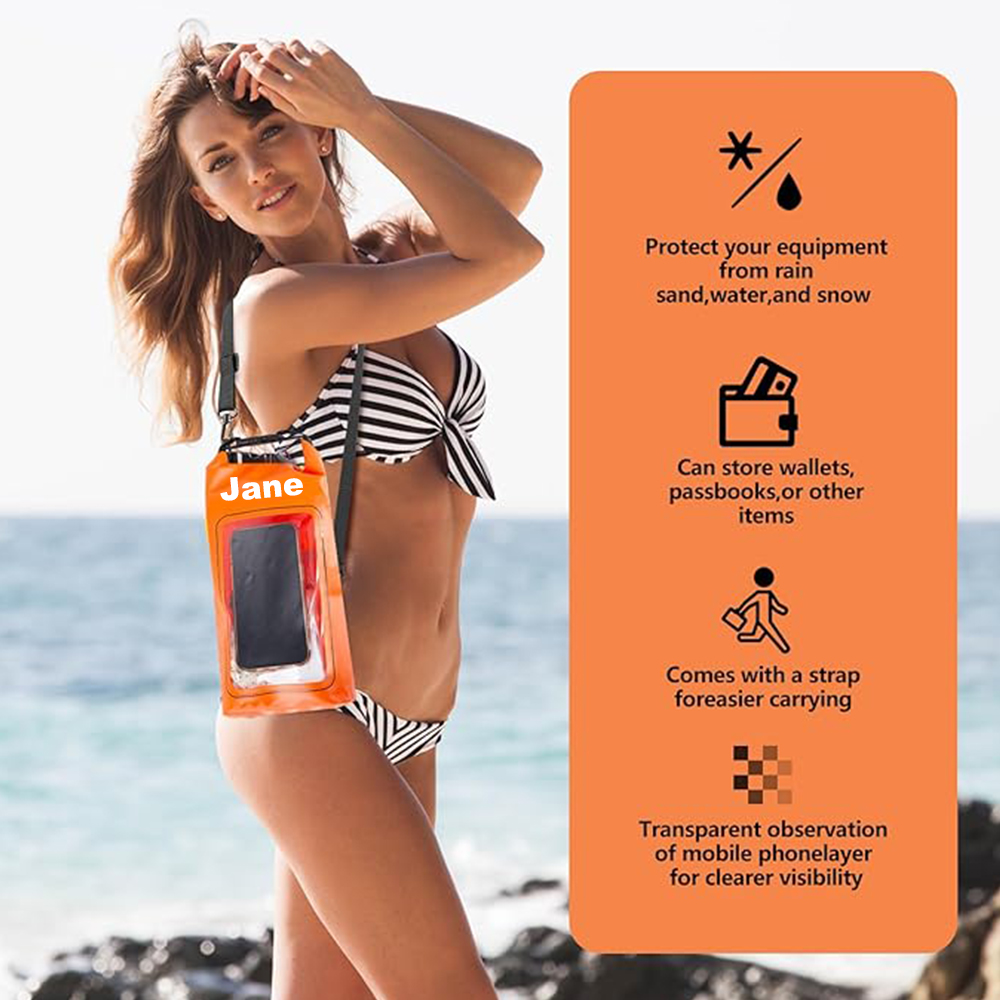 Personalized 2L Waterproof Phone Bag Backpack with Integrated Clear Phone Pouch | OFBag07