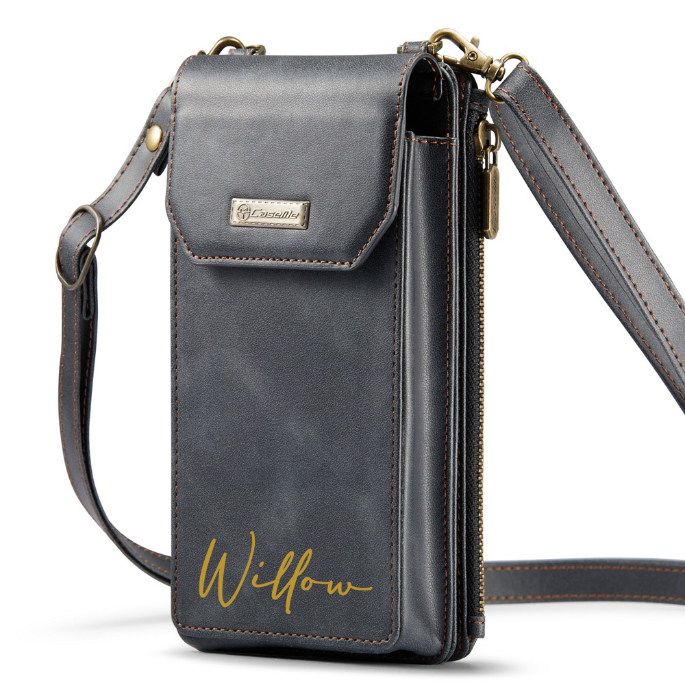 Personalized Name Crossbody Zip Card Slot Leather Phone Bags | OFBag05