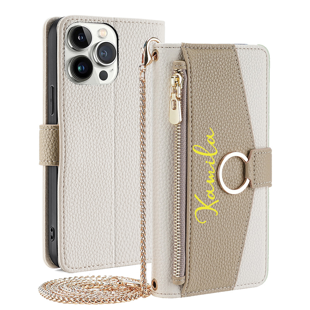 Personalised Monogram Wallet Phone Case with Crossbody Strap | OFCase142