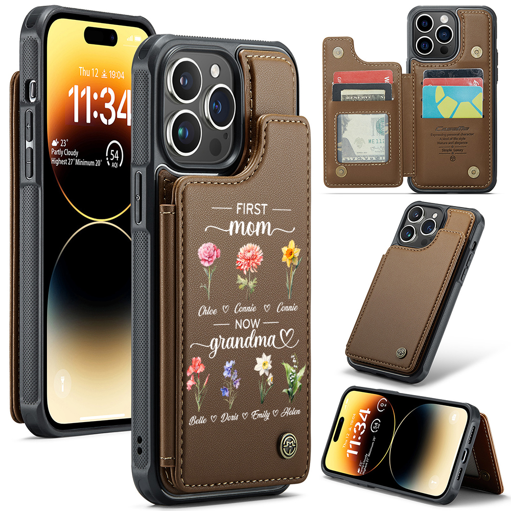 Personalized First Mom Now Grandma Leather Wallet Phone Case for iPhone & Samsung | OFCase152